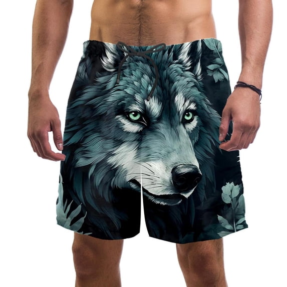 luoweisi Men's Beach Shorts Quick Dry Swim Trunks with Mesh Lining Wolf L