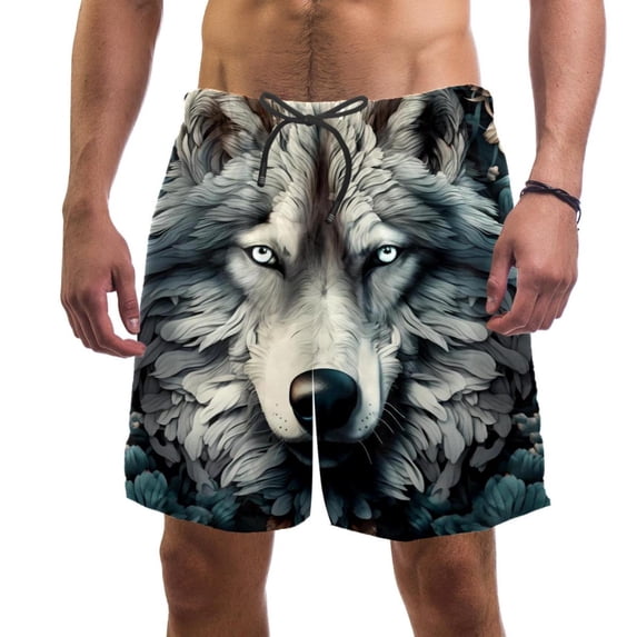 luoweisi Men's Beach Shorts Quick Dry Swim Trunks with Mesh Lining Wolf M