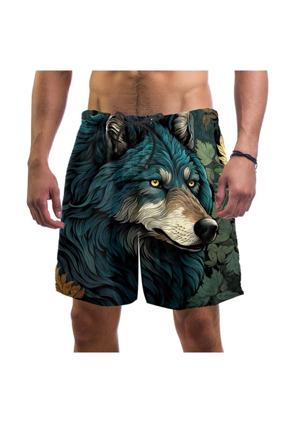 Men's Beach Shorts Quick Dry Swim Trunks with Mesh Lining Wolf M