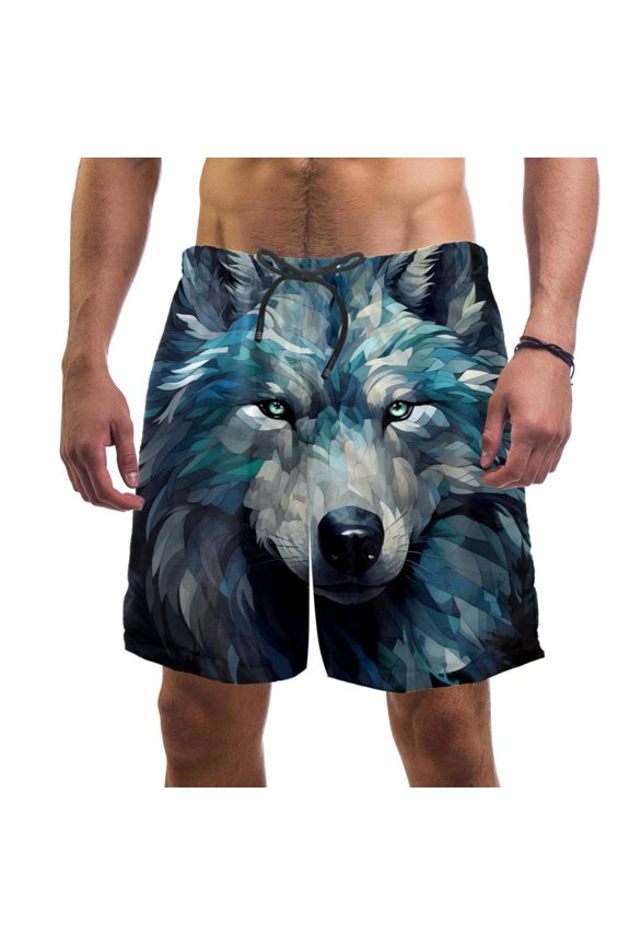 Men's Beach Shorts Quick Dry Swim Trunks with Mesh Lining Wolf M