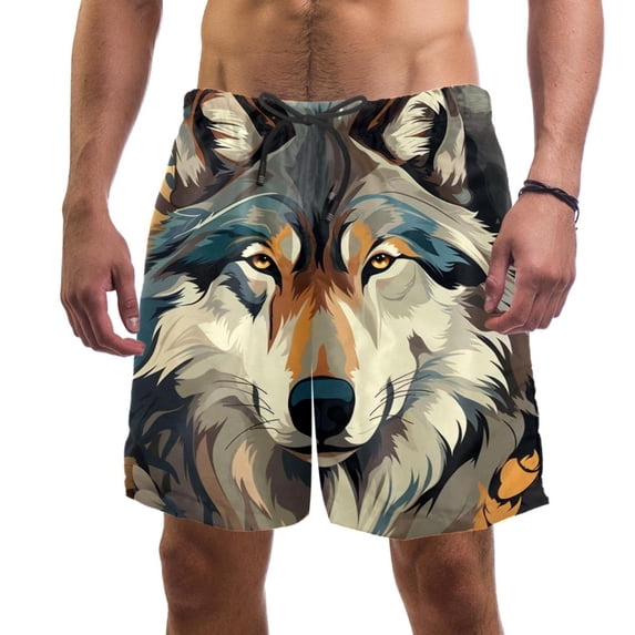 luoweisi Men's Beach Shorts Quick Dry Swim Trunks with Mesh Lining Wolf M