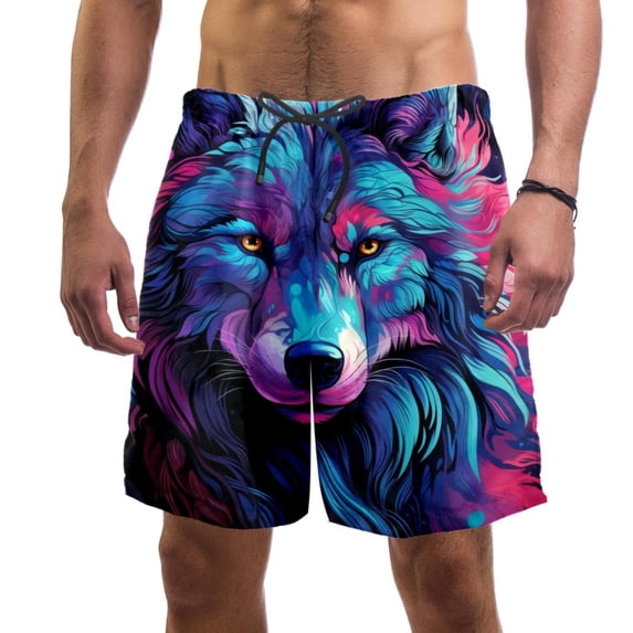 luoweisi Men's Beach Shorts Quick Dry Swim Trunks with Mesh Lining Wolf M
