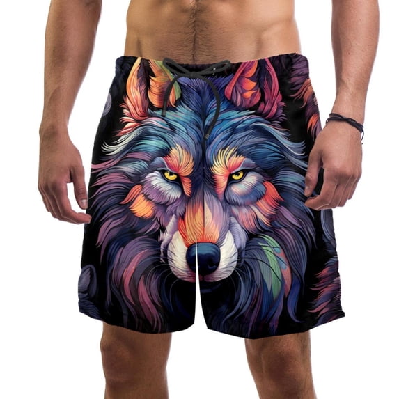 luoweisi Men's Beach Shorts Quick Dry Swim Trunks with Mesh Lining Wolf S