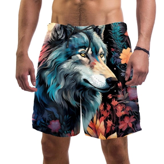 luoweisi Men's Beach Shorts Quick Dry Swim Trunks with Mesh Lining Wolf XL