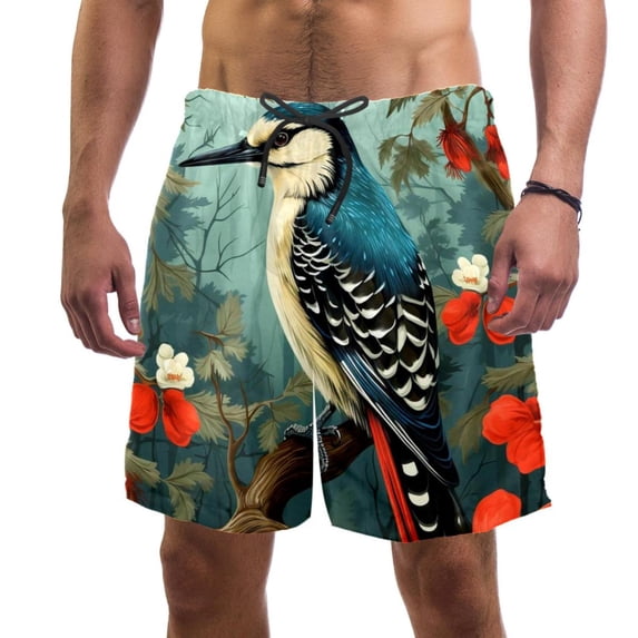 luoweisi Men's Beach Shorts Quick Dry Swim Trunks with Mesh Lining Woodpecker 2XL