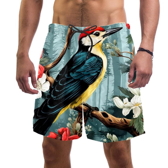 luoweisi Men's Beach Shorts Quick Dry Swim Trunks with Mesh Lining Woodpecker L