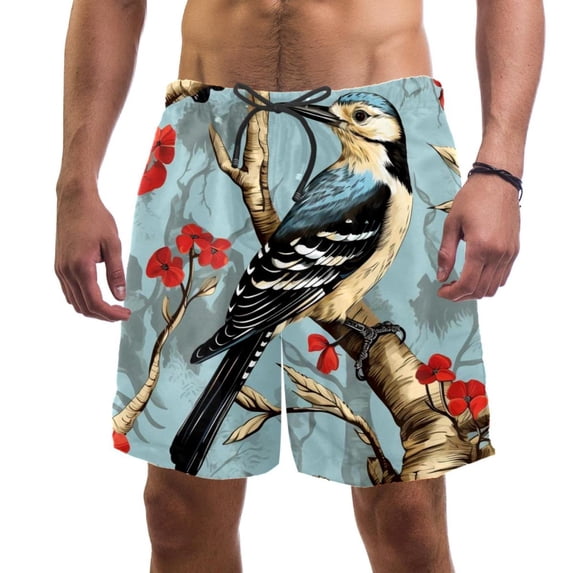 luoweisi Men's Beach Shorts Quick Dry Swim Trunks with Mesh Lining Woodpecker L