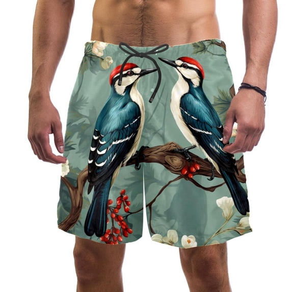 luoweisi Men's Beach Shorts Quick Dry Swim Trunks with Mesh Lining Woodpecker M