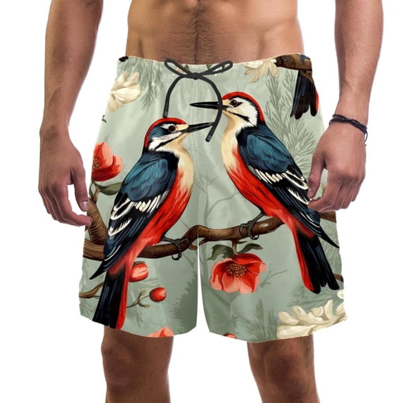 luoweisi Men's Beach Shorts Quick Dry Swim Trunks with Mesh Lining Woodpecker S