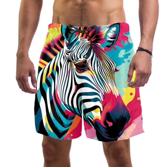 luoweisi Men's Beach Shorts Quick Dry Swim Trunks with Mesh Lining Zebra 2XL