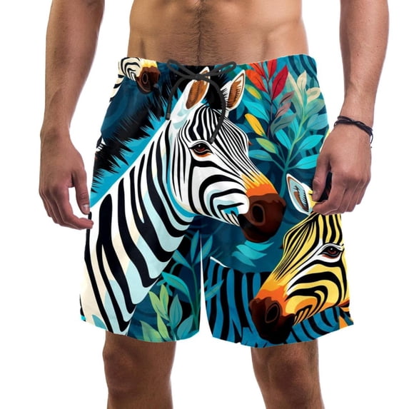 luoweisi Men's Beach Shorts Quick Dry Swim Trunks with Mesh Lining Zebra L