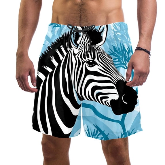 luoweisi Men's Beach Shorts Quick Dry Swim Trunks with Mesh Lining Zebra M