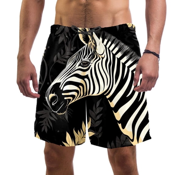 luoweisi Men's Beach Shorts Quick Dry Swim Trunks with Mesh Lining Zebra S