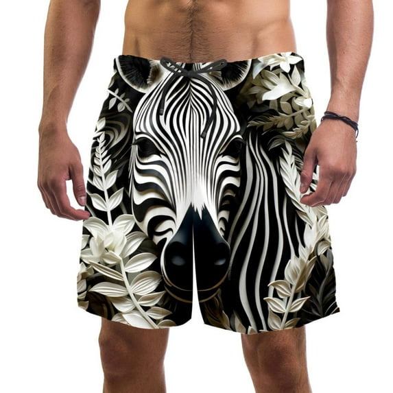 luoweisi Men's Beach Shorts Quick Dry Swim Trunks with Mesh Lining Zebra XL