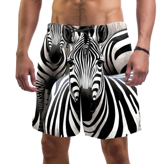 luoweisi Men's Beach Shorts Quick Dry Swim Trunks with Mesh Lining Zebra XL