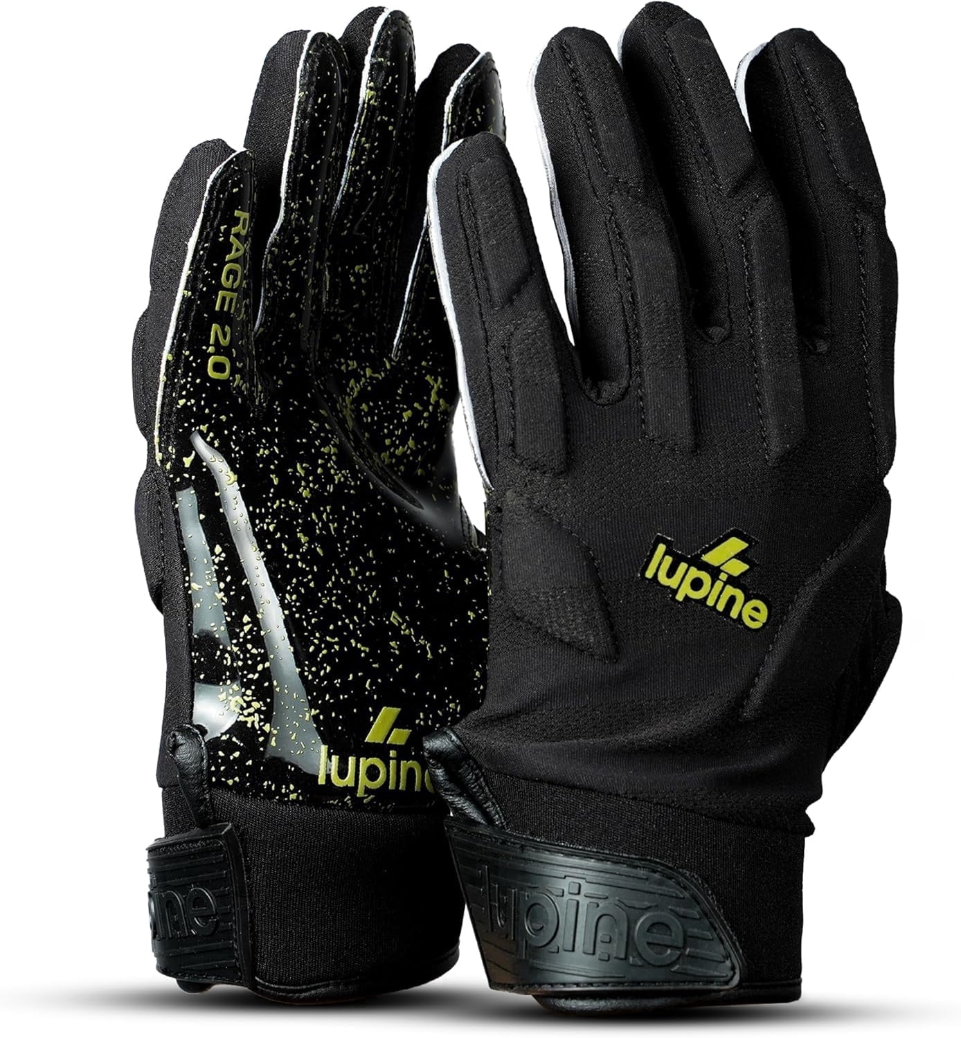Lupine Rage R2 Youth Football Gloves – Padded Receiver & Lineman, Ultra Sticky Grip, Machine Washable, Boys & Girls, Black Adult Small