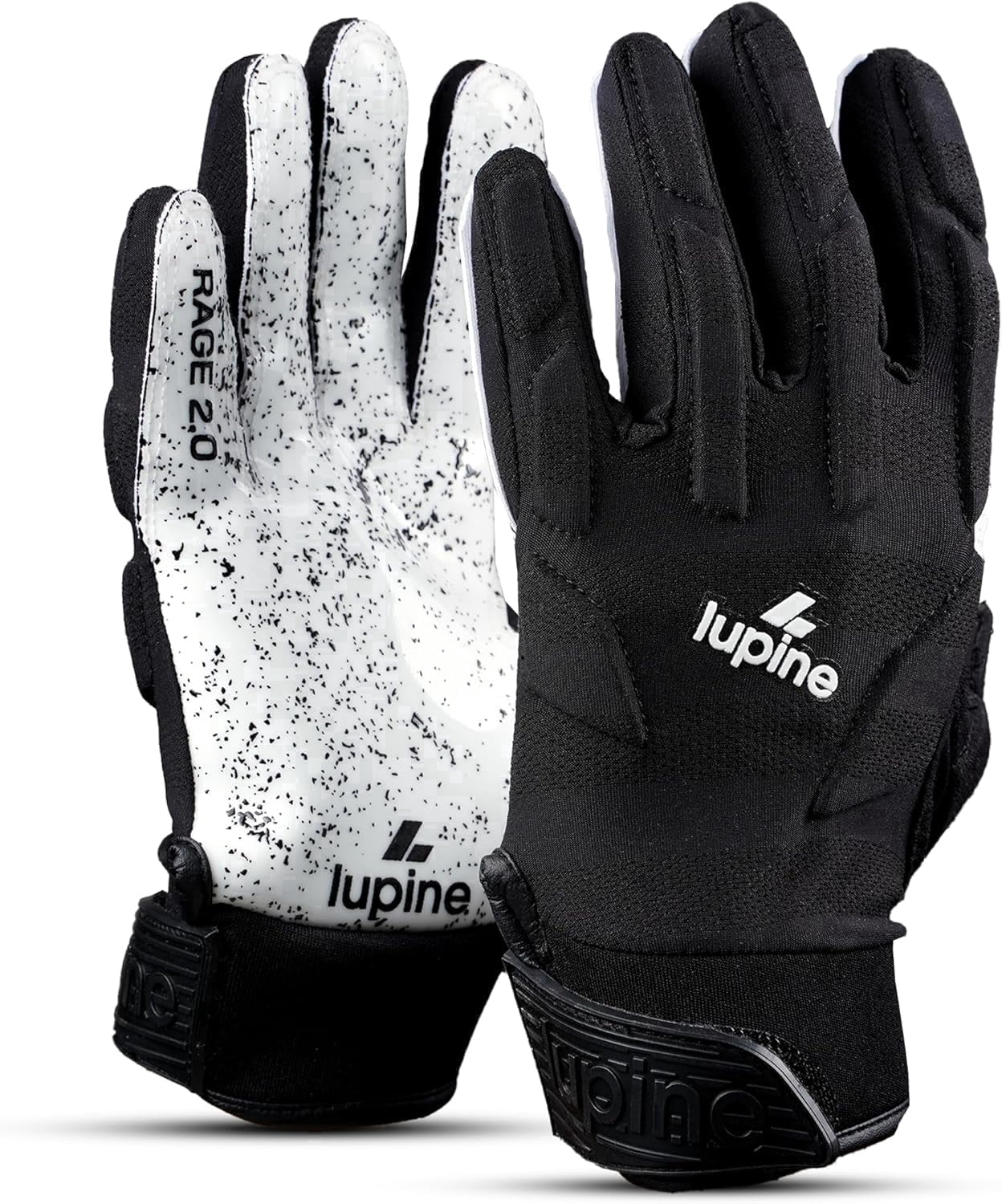 Lupine Rage R2 Youth Football Gloves – Padded Receiver & Lineman, Ultra Sticky Grip, Machine Washable, Boys & Girls, White Youth M-L