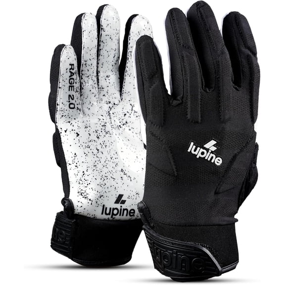 Lupine Rage R2 Youth Football Gloves – Padded Receiver & Lineman, Ultra Sticky Grip, Machine Washable, Boys & Girls, White Youth XS-S