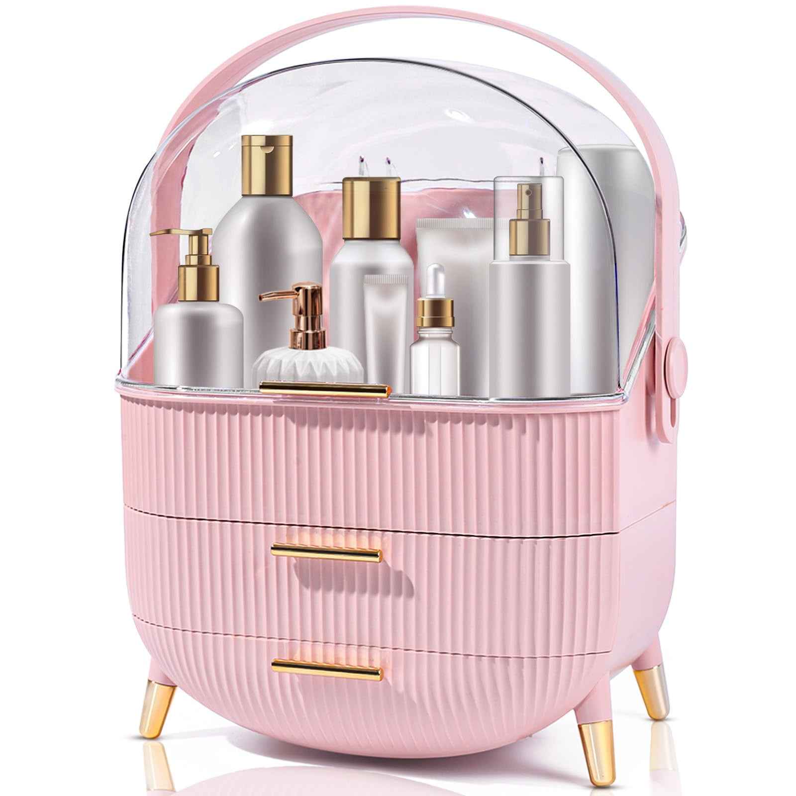 Pink ABS Makeup Organizer with Lid and Drawers
