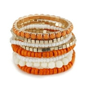 lureme Bohemian Beads Cube Multi Strand Stretch Stackable Bangle Bracelet Set (bl003172-2)
