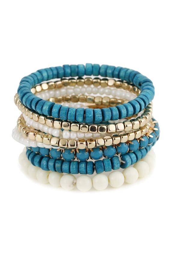 Bohemian Beads Cube Multi Strand Stretch Stackable Bangle Bracelet Set (bl003172-6)