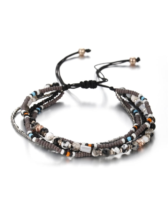 Bohemian Boho Stackable Beaded Bracelets for Women Girls Multilayers Stack Beads Bracelet Colorful Charm Handmade Jewelry Adjustable Sizes Multicolors 1pc Pack(bl003562-5)