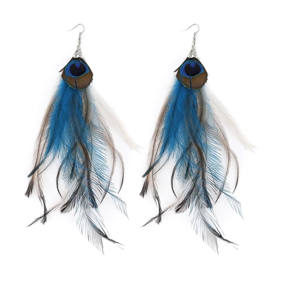 Lureme Bohemian Style Boho Multicolor Feather Dangle Earrings for Women