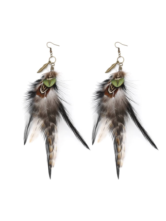 Bohemian Style Boho Multicolor Pheasant Feathers Dangle Earrings for Women (er006359-1)