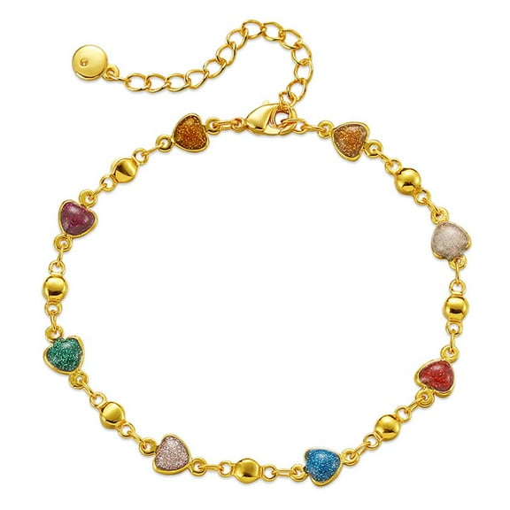 lureme Enamel Round Heart Candy Colors Multicolor Chain Bracelet for Women Golden Extenstion(bl003572-1)