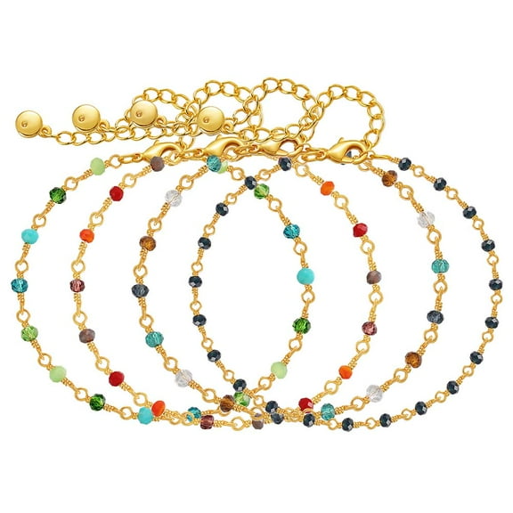 lureme Ethnical 18KG 4Pcs Multicolors Glass Stones Chain Bracelet for Women With Extenstion(bl003578)