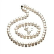 lureme Fashion Style Pearl Elastic Necklace Bracelet Dangle Earring Set-White(09000649-1)