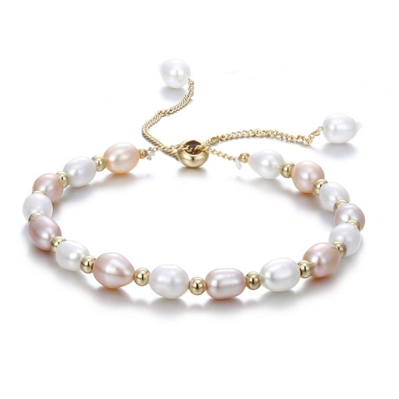 lureme Freshwater Cultured Pearl Bracelet for Women, Pearl Stretch Bracelet Pearl Cuff Bangle Pearl Sliding Bolo Bracelet (bl003554-5)