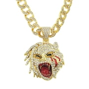 lureme Hip Hop Jewelry Gold Leopard Head Pendant Necklace, Bull Tiger Necklace for Mens with Cuban Chains nl006314-1