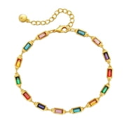lureme Multicolor Oval Rectangle Heart Glass Stones Chain Bracelet for Women Golden Extenstionbl003571-2