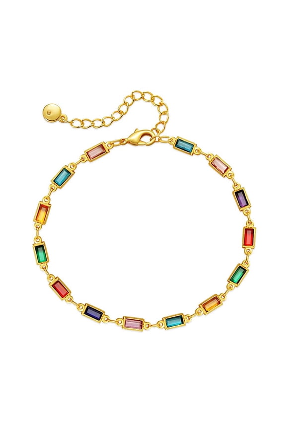 Multicolor Oval Rectangle Heart Glass Stones Chain Bracelet for Women Golden Extenstion(bl003571-2)