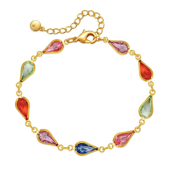 lureme Multicolor Square Round Teardrop Glass Stones Heart Chain Bracelet for Women Golden Extenstion(bl003573-2)
