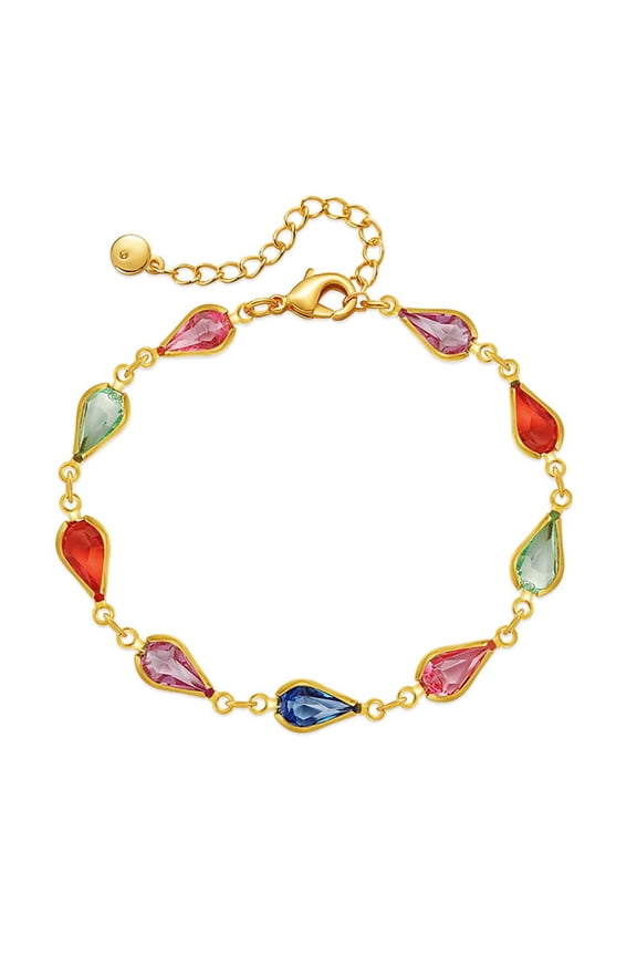 Multicolor Square Round Teardrop Glass Stones Heart Chain Bracelet for Women Golden Extenstion(bl003573-2)