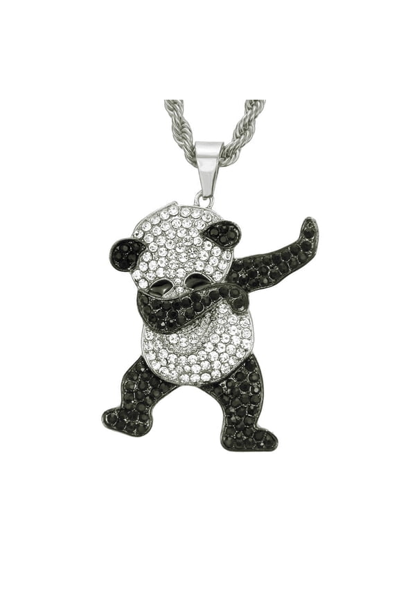 Unisex Iced Out Full Diamond Panda Pendant Necklace Hip Hop Necklace (nl006240-1) Silver