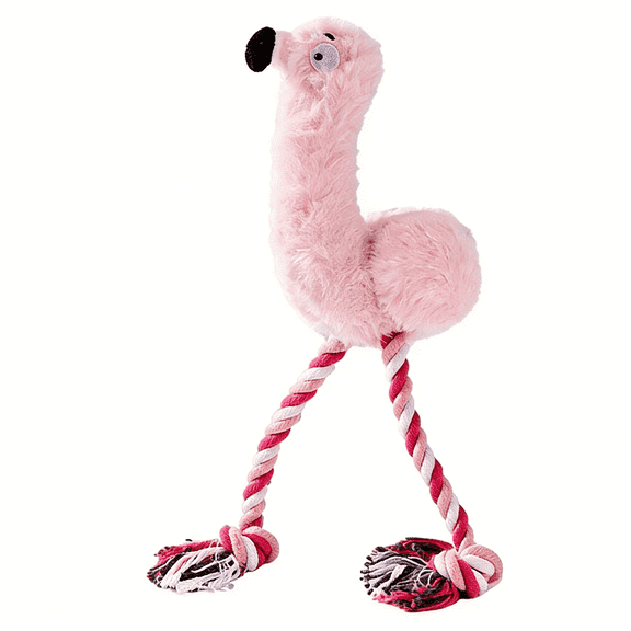 lush Flamingo Squeaky Dog Toy with Durable Rope Legs, Interactive Tug and Chew Toy for Dental Health, Interactive Toy