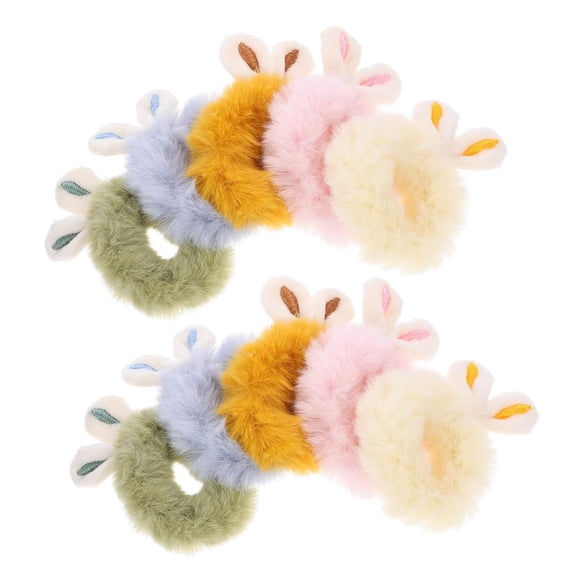 lush Rabbit Ears Hair Scrunchies for Women 10Pcs Fuzzy Cute Hair Rings Soft Ties for Ponytails and Hairstyles Ideal for Parties and Everyday Use