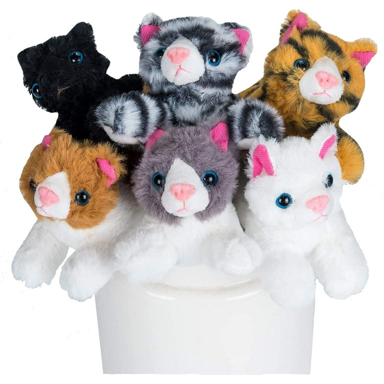 Lush Stuffed Toy Cat Set Set of 6 Stuffed Toys for Kids 6 Inches Long Bright Vibrant Colors Soft Toy Set for Babies Boys Girls