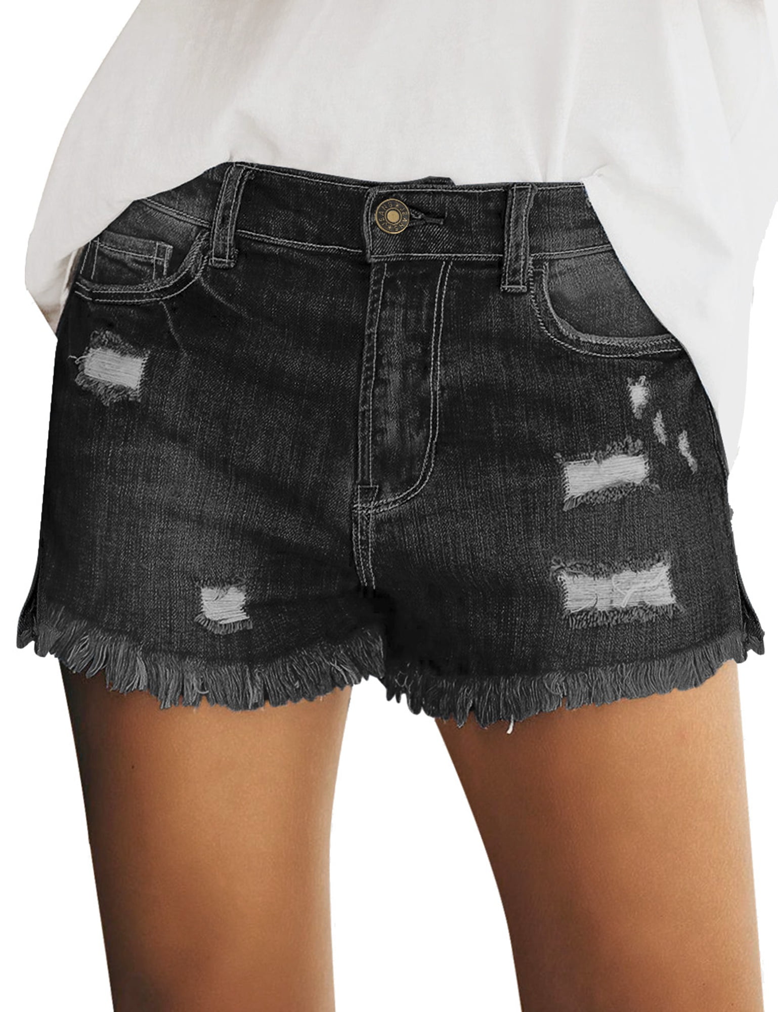 luvamia Casual Destroyed Denim Shorts for Women Mid Rise Jean Shorts ...