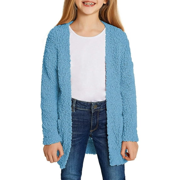 luvamia Girls Cardigan Open Front Long Sleeve Sweater Outerwear with Pockets, Sizes 4-13