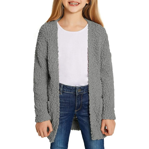 luvamia Girls Cardigan Open Front Long Sleeve Sweater Outerwear with Pockets, Sizes 4-13
