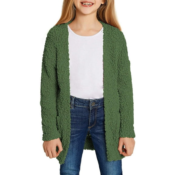 luvamia Girls Cardigan Open Front Long Sleeve Sweater Outerwear with Pockets, Sizes 4-13