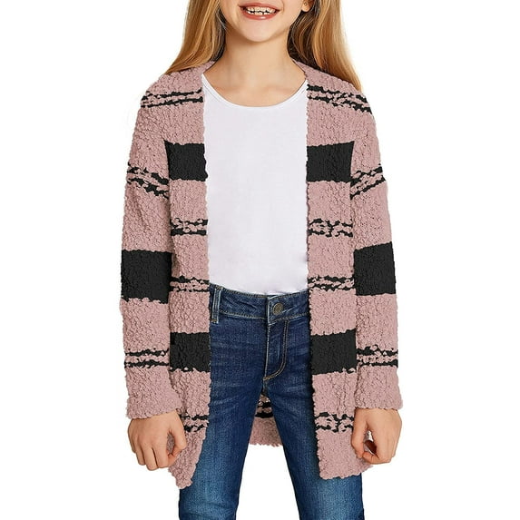 luvamia Girls Cardigan Open Front Long Sleeve Sweater Outerwear with Pockets, Sizes 4-13