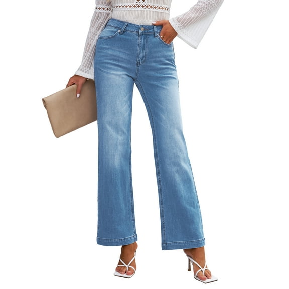 luvamia High Waisted Flare Jeans for Women Casual Relaxed Fit Wide Leg Stretch Denim Pants Indigo Medium Blue Size 10