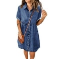 thumbnail image 1 of luvamia Jean Tunic Dress for Women Casual Summer Button Down Short Dresses Size L Wishful Blue, 1 of 9