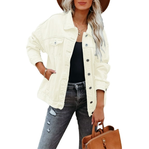 luvamia Oversized Jean Jacket for Women Long Button Down Shirts White Denim Jackjet Shacket Coat Size XL Fit Size 16 Size 18