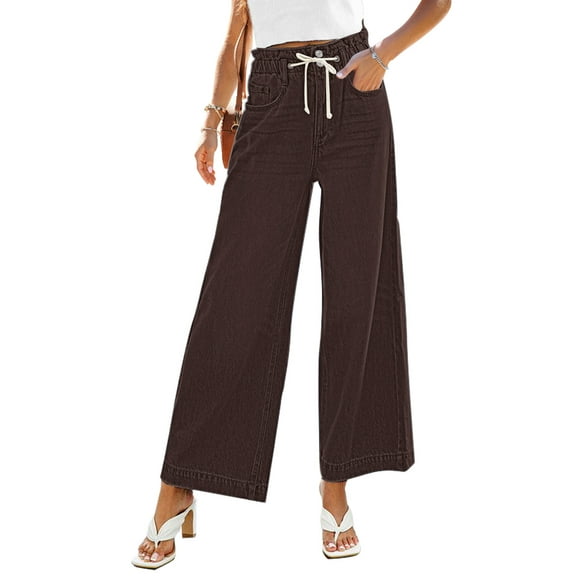 luvamia Wide Leg Jeans for Women Denim Baggy Pants High Rise Elastic Waist with Pockets Casual Loose Size S Fit Size 4 Size 6